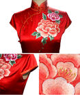 Tessuti ricamati della parte alta, tessuto cinese rosso del vestito da sposa