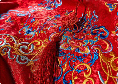 Tessuti ricamati della parte alta, tessuto cinese rosso del vestito da sposa